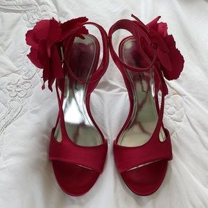 Lulu Townsend Red Flower Heels, sz 7.5